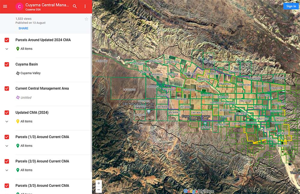 Screenshot of the Cuyama Basin interactive map